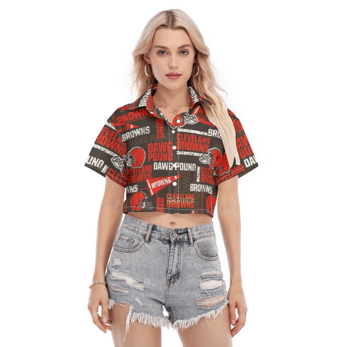 Cleveland Browns  Women's Cropped Shirt brown orange football outfit back view