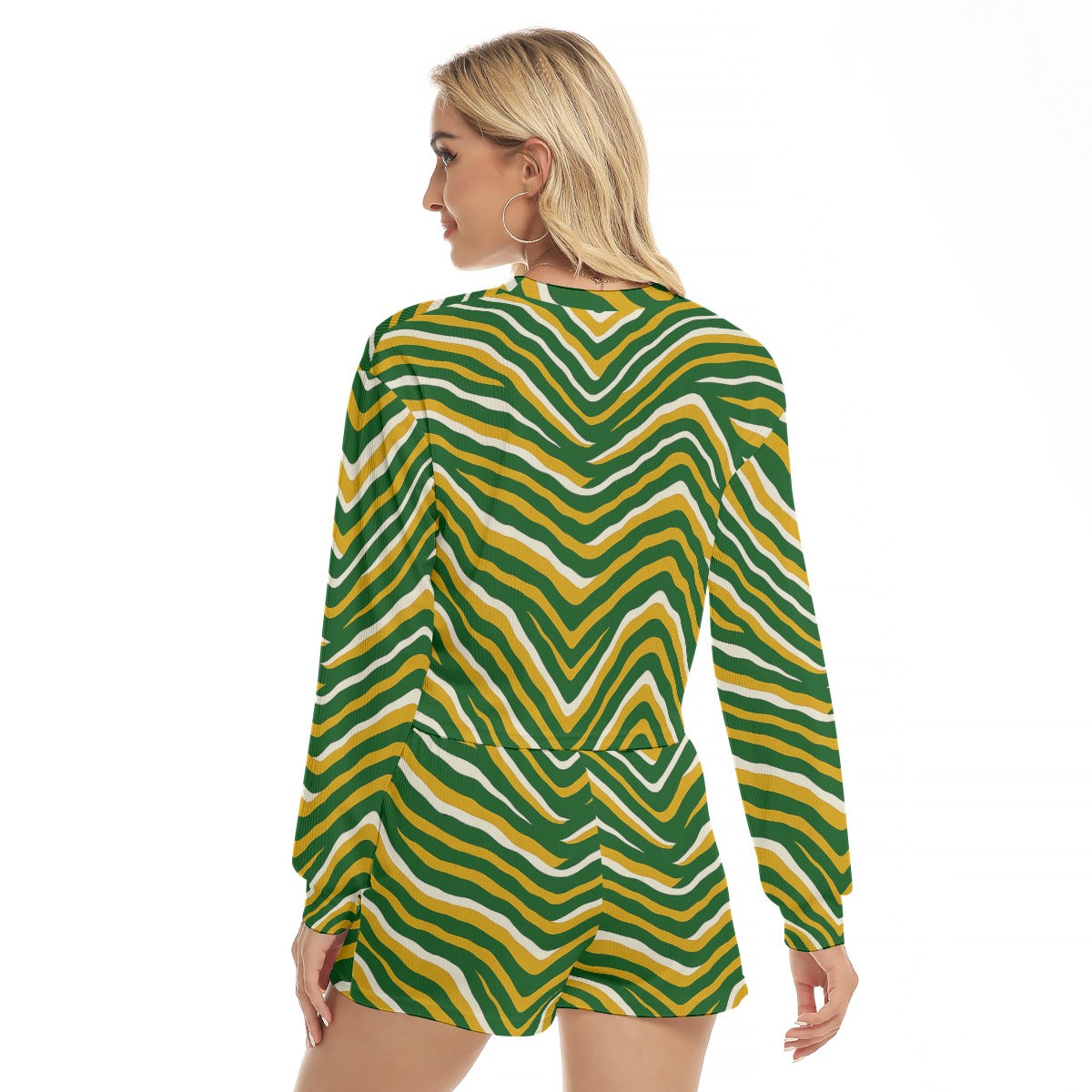 White Smoke Green Bay Football Yellow Green Women’s Short Sweatshirt and Pants Suit – Game Day Streetwear
