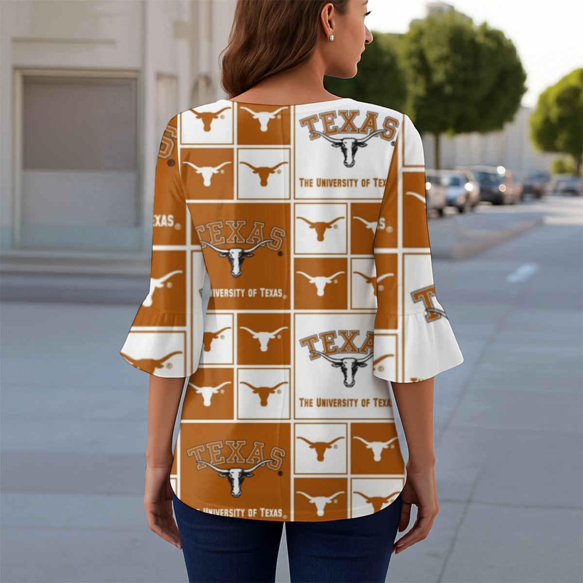 Texas at Austin - Longhorns Women's T-shirt With 3/4 Sleeve White varsity sports apparel