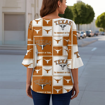 Texas at Austin - Longhorns Women's T-shirt With 3/4 Sleeve White varsity sports apparel