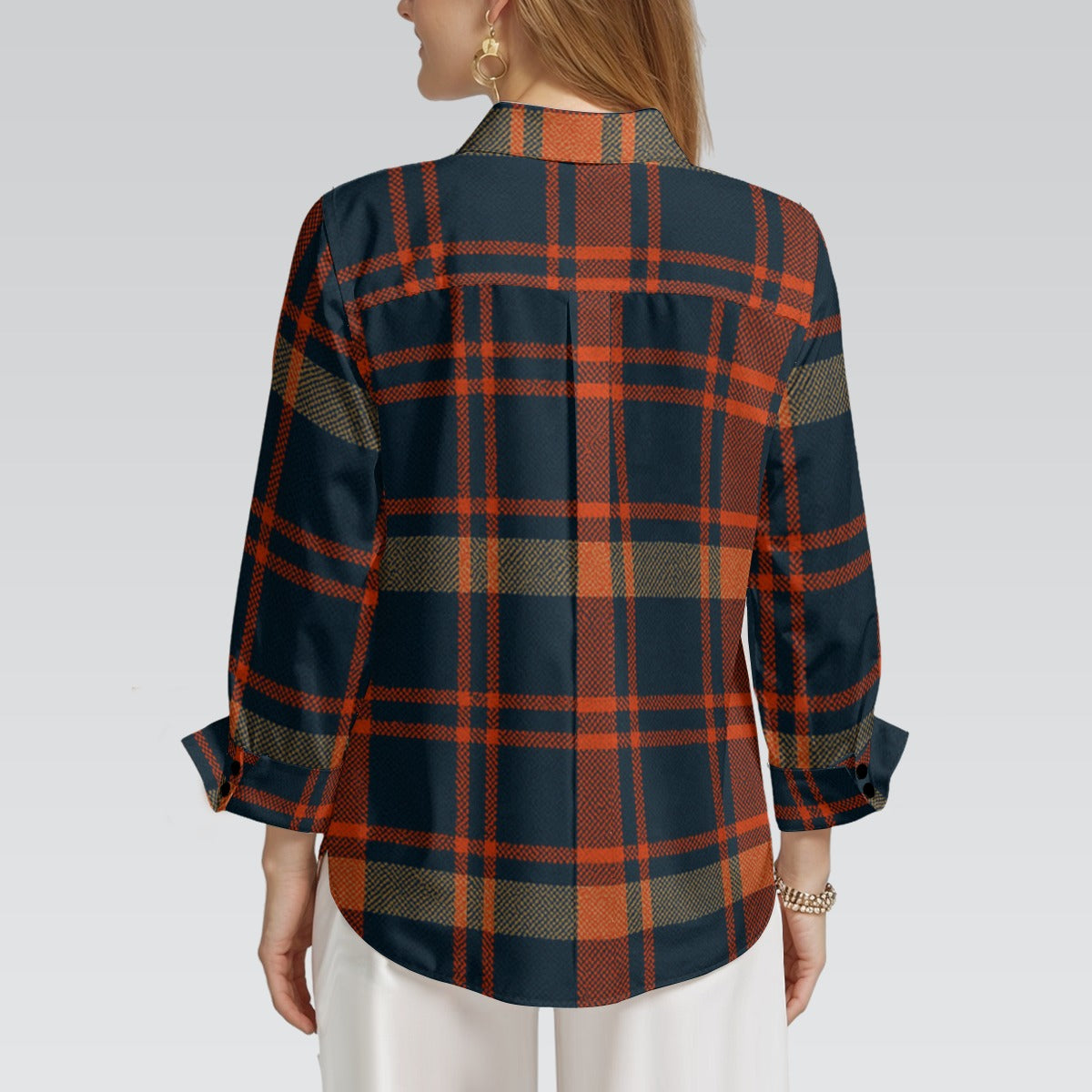 auburn tigers tartan plaid navy orange women's mid-length sleeve shirt navy orange tartan plaid game day fashion