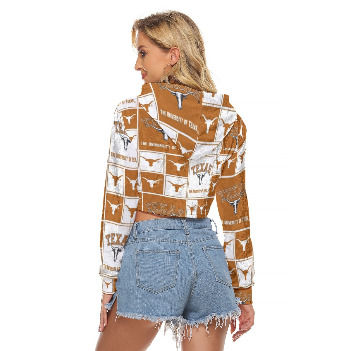 White Smoke Texas at Austin - Longhorns Women's Crop Top Hoodie|Velvet