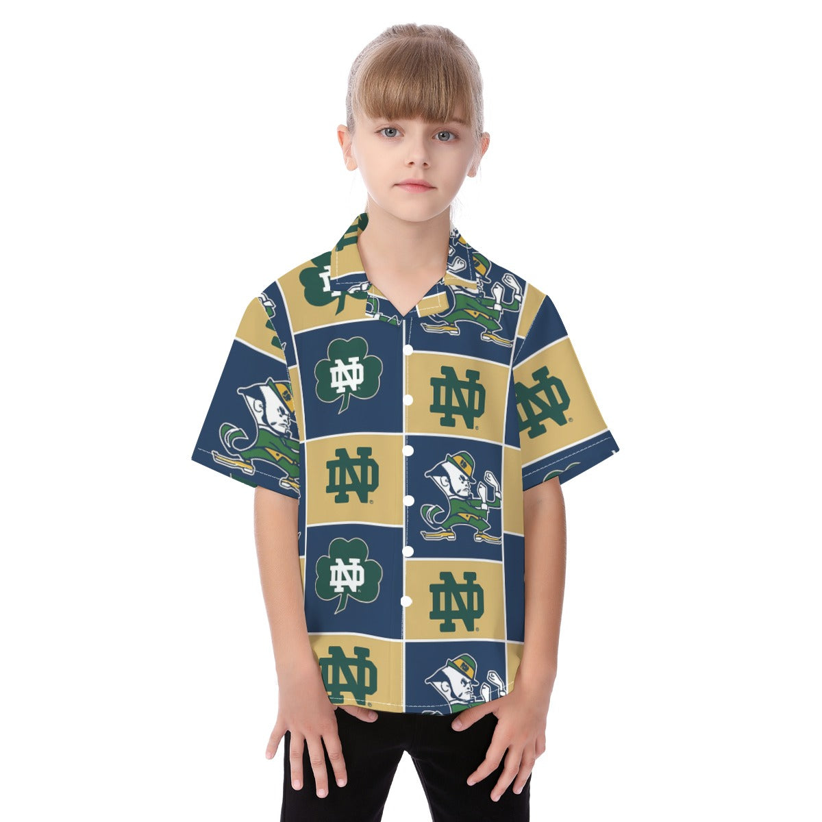 Notre Dame Fighting Irish Kid's Hawaiian Vacation Shirt White varsity sports apparel