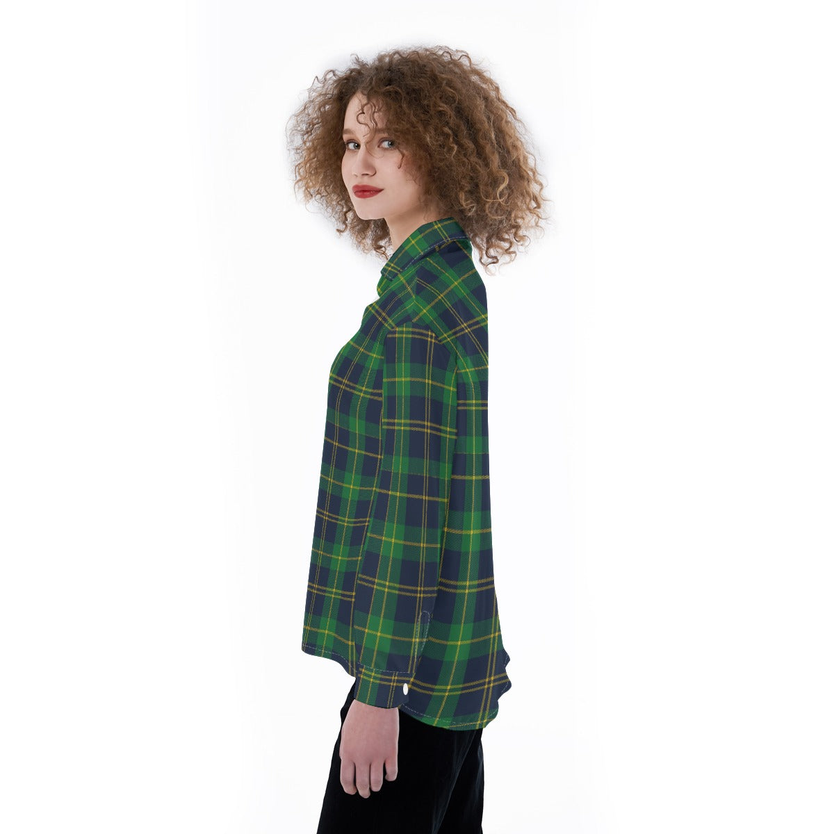 Notre Dame Fighting Irish Green Navy Gold Plaid Womens Satin Shirt 8 green navy gold plaid women fashion apparel