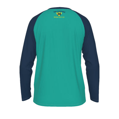 Light Sea Green San Francisco Baseball and City Life Raglan Long Sleeve Shirt – Teal and Navy