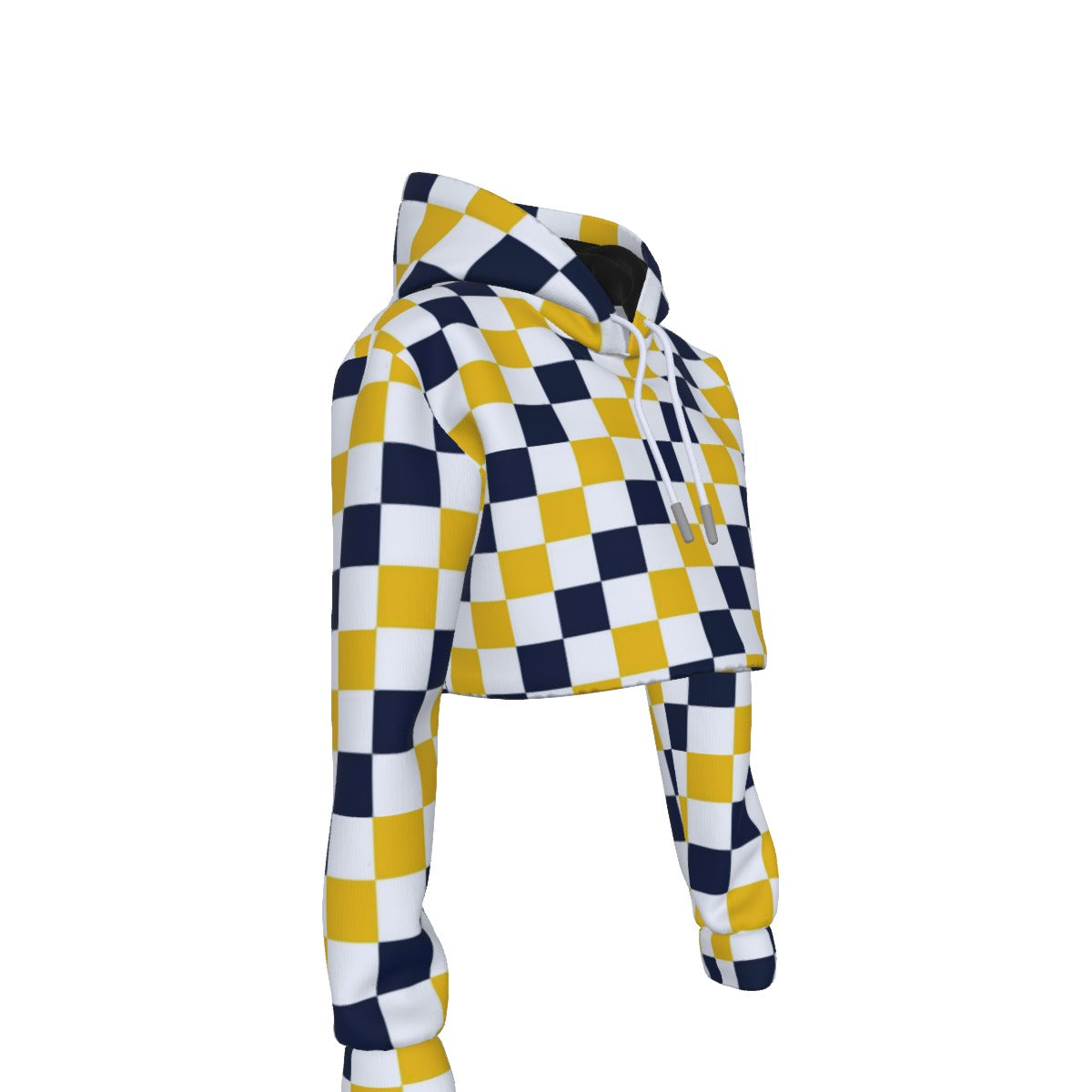 White Smoke Michigan Checker Women’s Crop Hoodie – Maize and Blue Cropped Football Streetwear Sweatsh