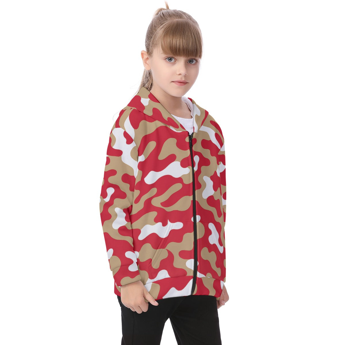 White Smoke San Francisco Football Camo Kid's Heavy Fleece Zip Up Hoodie