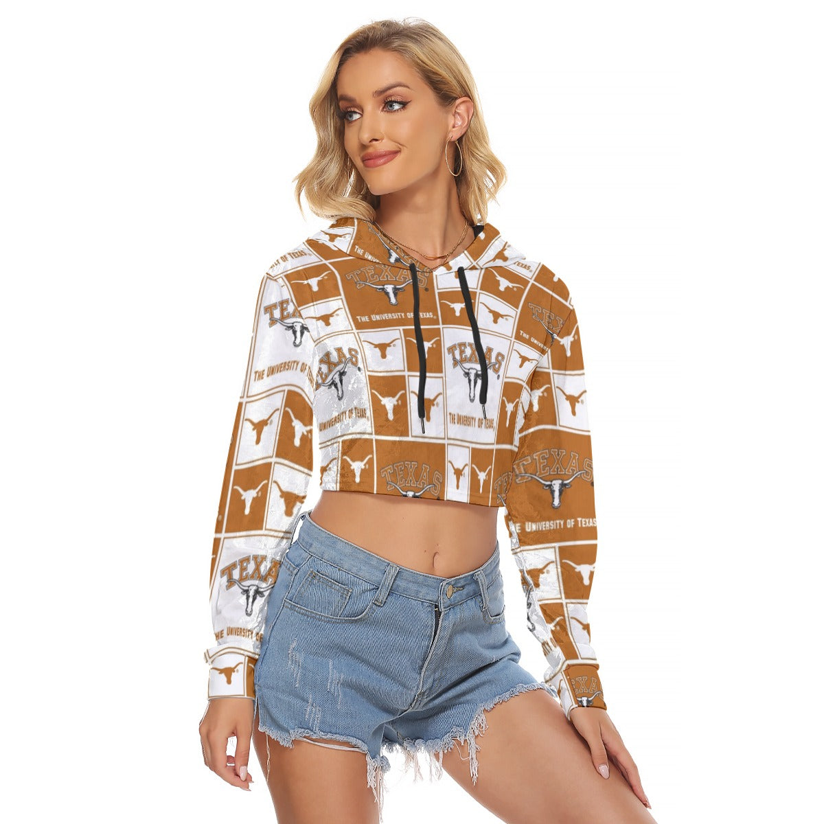 White Smoke Texas at Austin - Longhorns Women's Crop Top Hoodie|Velvet