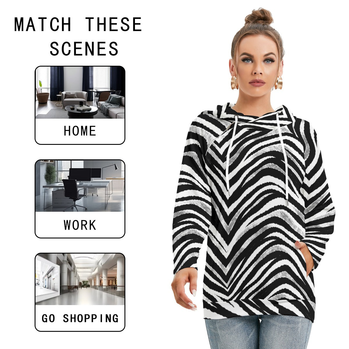 Las Vegas Football Zebra Women's Hoodie With Double Hood – Black and White Game Day Streetwear