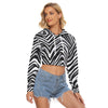 White Smoke Las Vegas Football Zebra Women's Crop Top Hoodie|Velvet – Black and White Game Day Streetwear