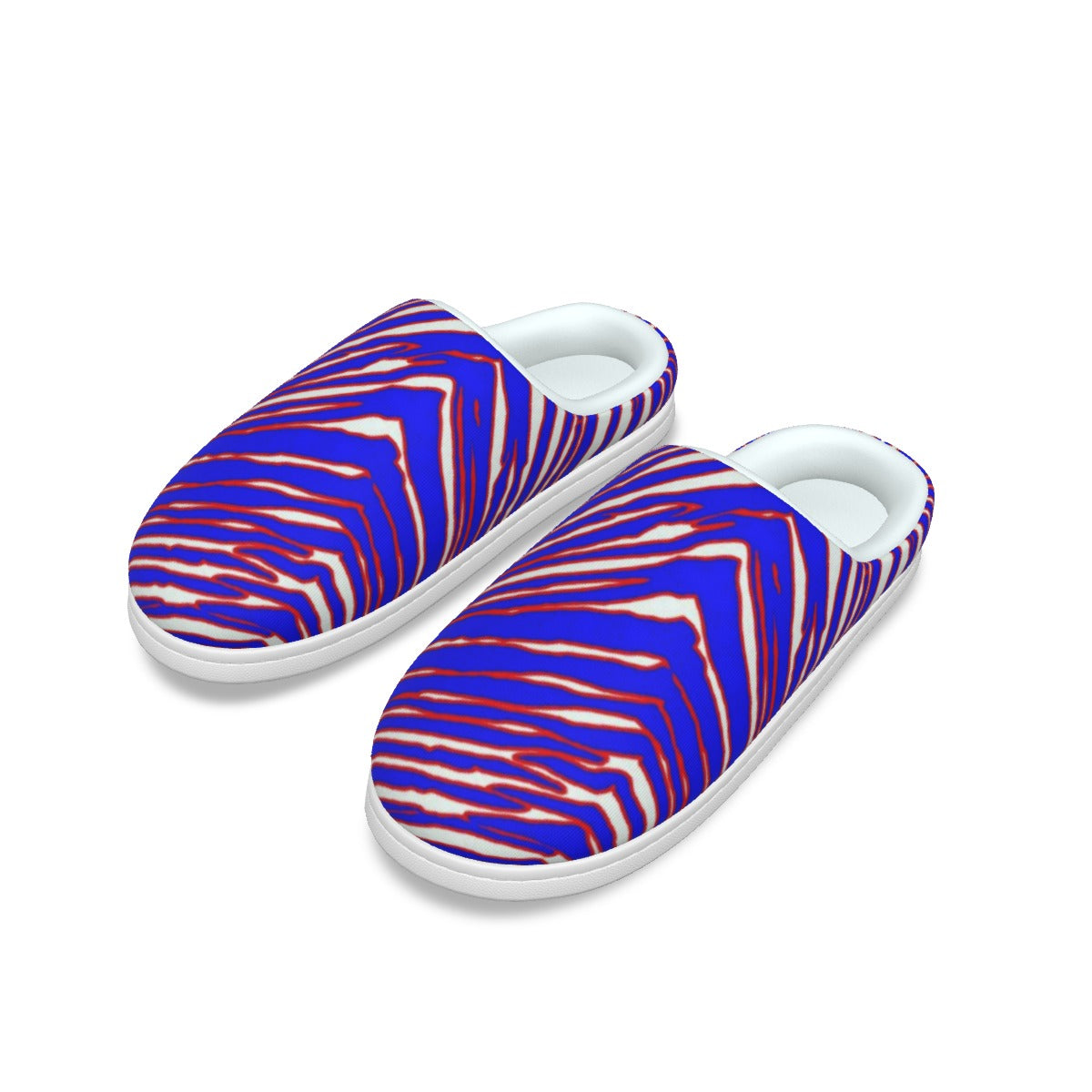 Buffalo football Men's Plush Slippers – Red Blue White Zebra Game Day Style