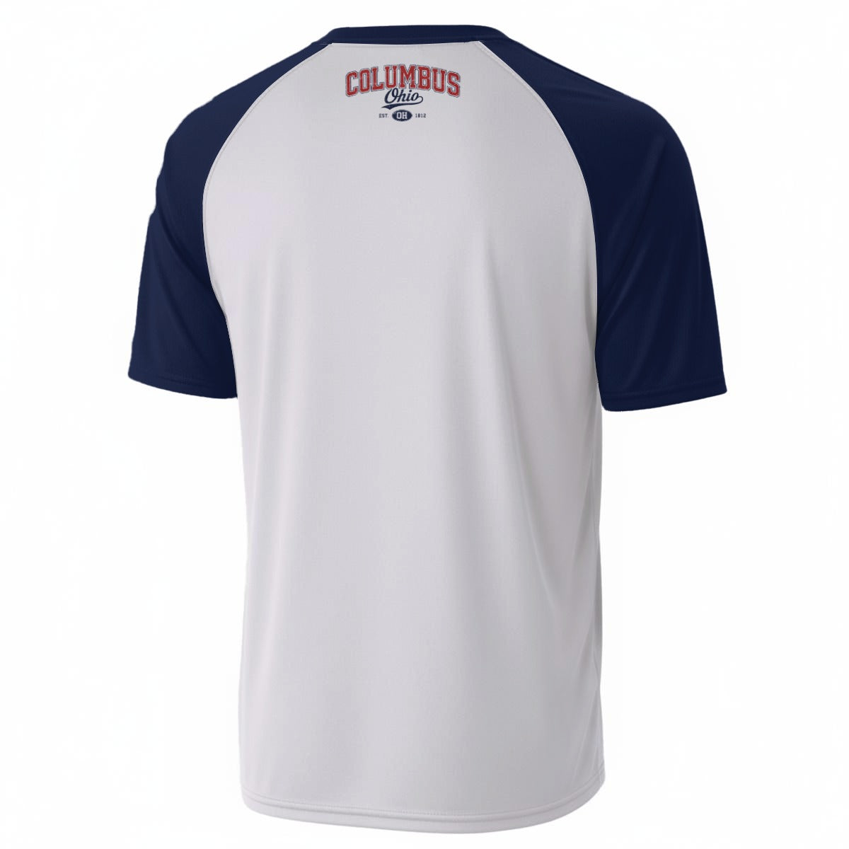 White Smoke Columbus Ohio Raglan T Shirt White and Navy Vintage City Graphic Tee