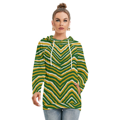 Green Bay Football Yellow Green Women’s Double Hood Hoodie – Game Day Streetwear – lightweight game day shirt, nfl fan apparel, image 1.0