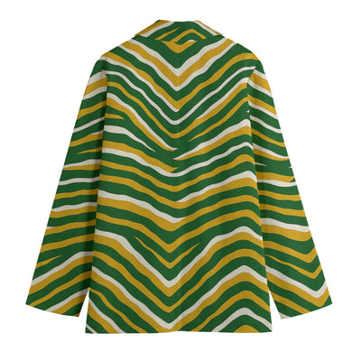 White Smoke Green Bay Football Yellow Green Women’s Leisure Blazer – Game Day Streetwear