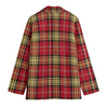 White Smoke San Francisco Football Plaid Women's Leisure Blazer Red and Gold Flat Lapel Casual Game Day Jacket