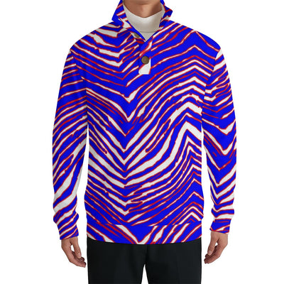 White Smoke Buffalo Zebra Men’s Casual Pullover Shirt With 1/4 Zip – Retro Game Day Streetwear