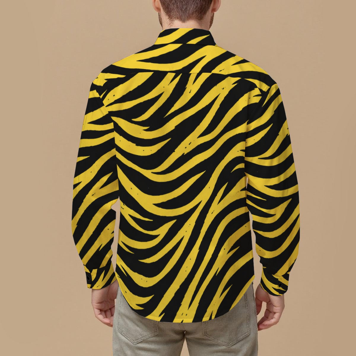 Tan Pittsburgh Football Yellow Black Zebra Men's Slim Fit Long Sleeve Shirt