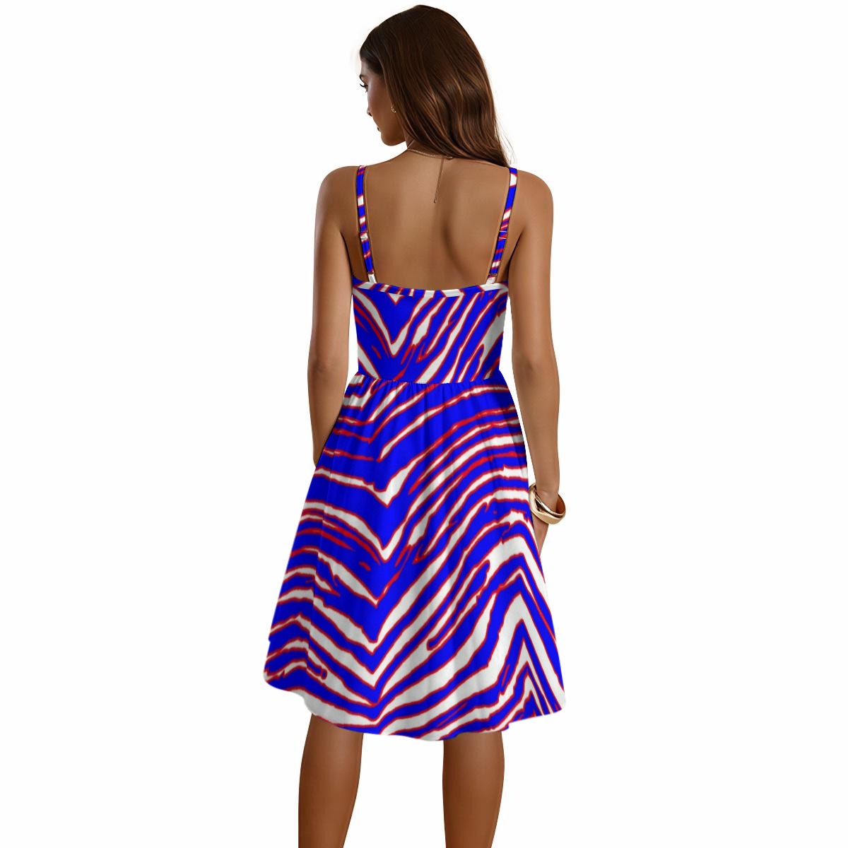 Buffalo Zebra Football Women’s Spaghetti Strap Dress – Zebra Game Day Streetwear Style