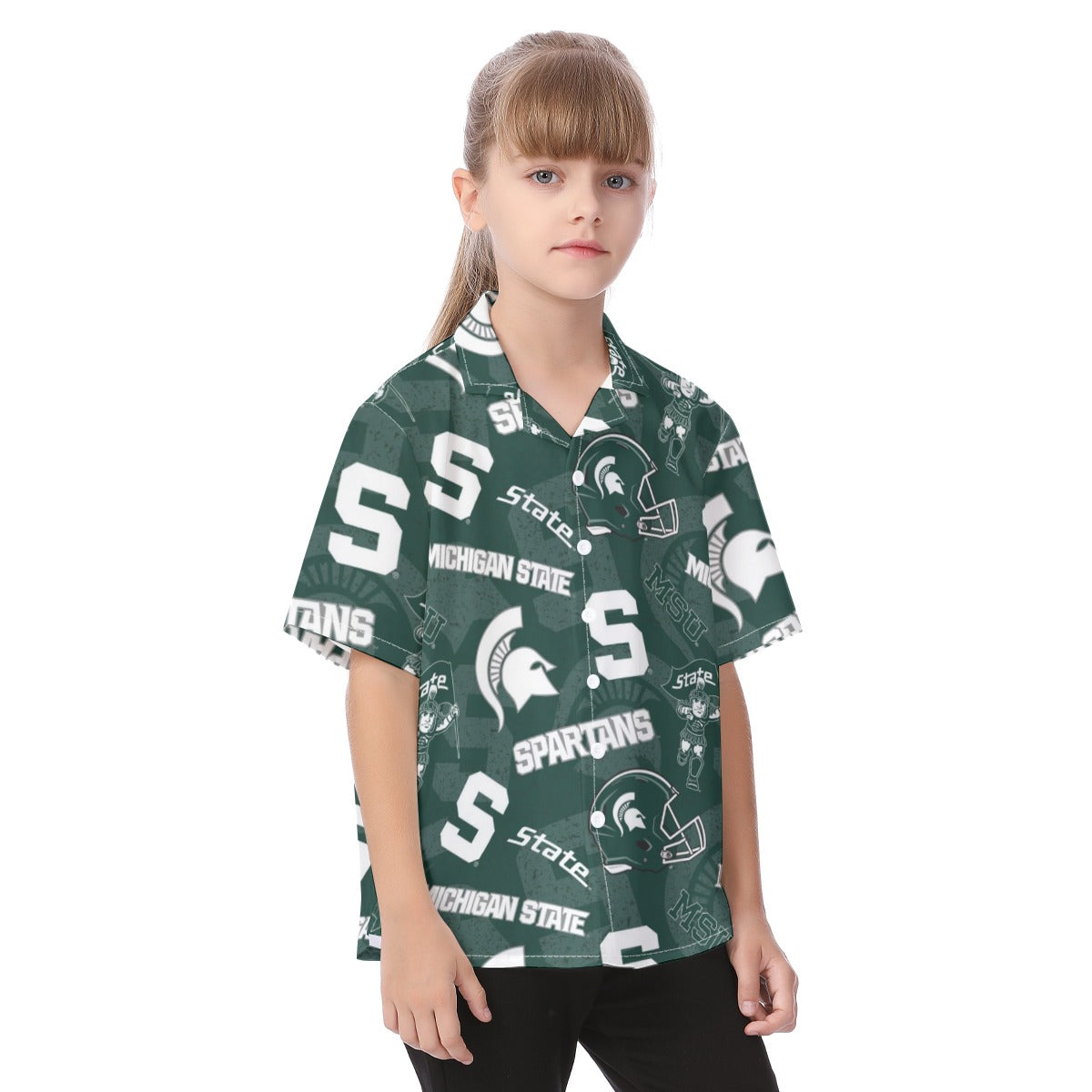 Michigan State Spartans Kid's Hawaiian Vacation Shirt - Big Ten football apparel varsity sportswear product image 2.0