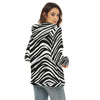 White Smoke Las Vegas Football Zebra Women's Borg Fleece Hoodie With Half Zip – Black and White Game Day Streetw