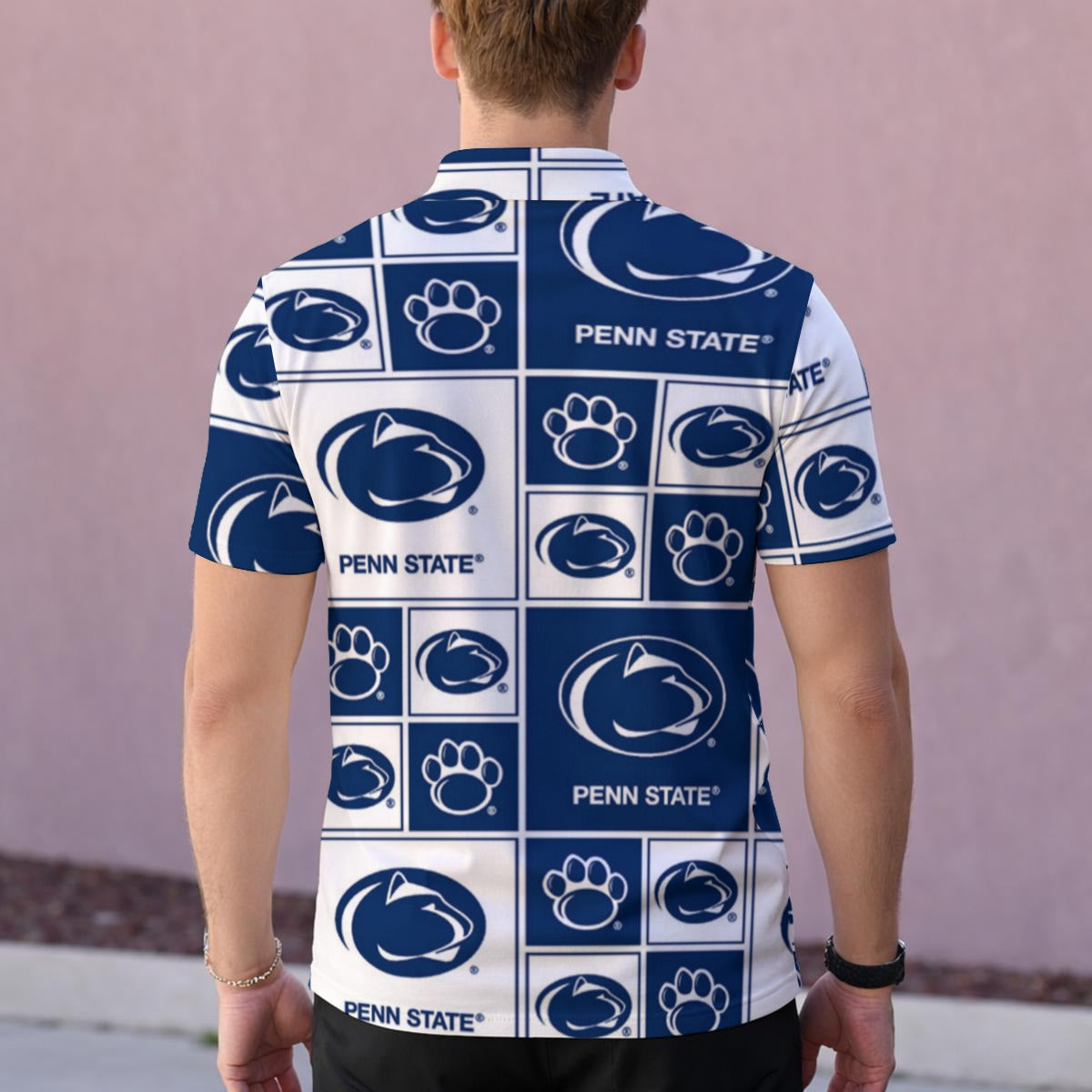 Penn State Nittany Lions Men‘s One-Piece Collar Polo Shirt|210GSM White varsity sports apparel