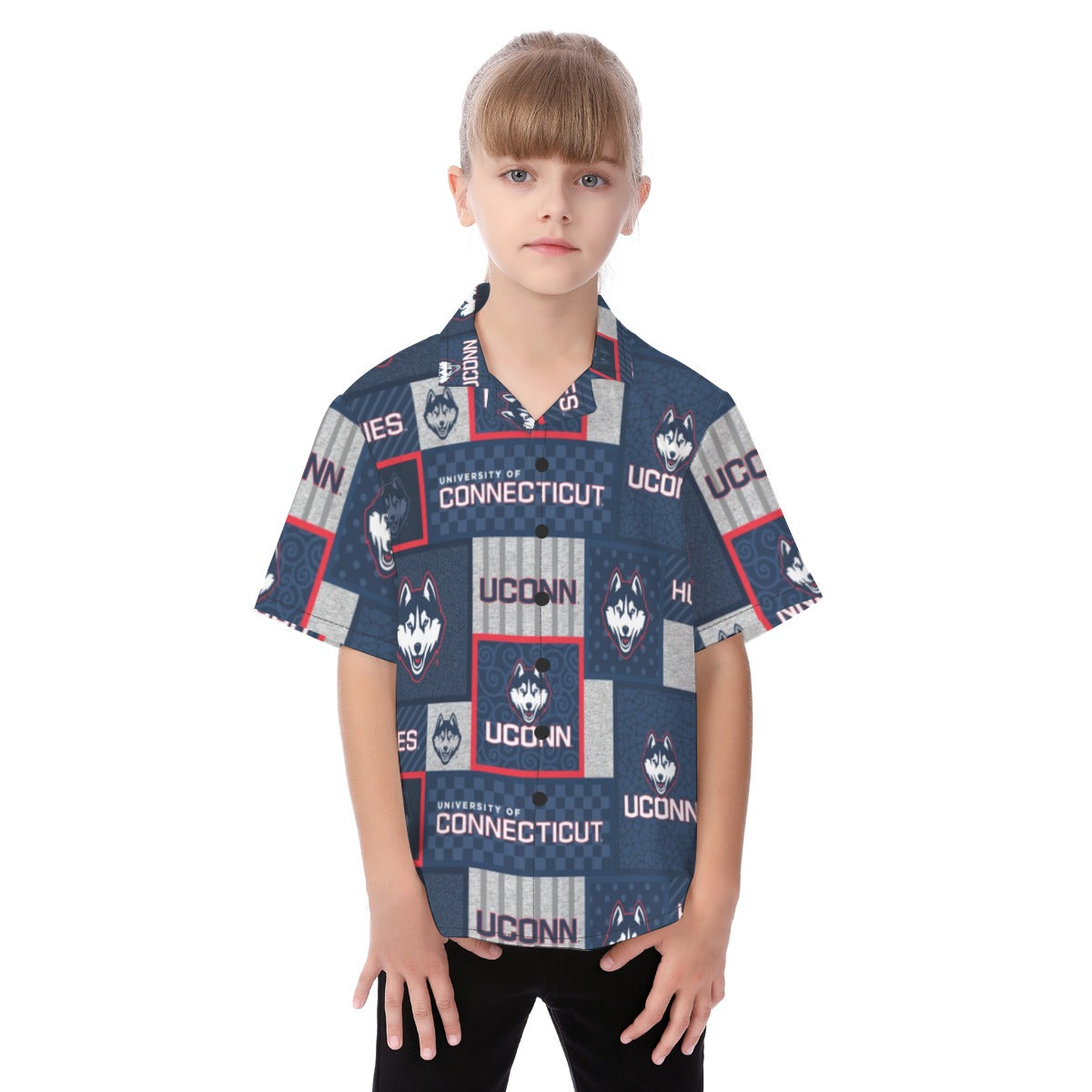 Connecticut Huskies Kid's Hawaiian Vacation Shirt White game day varsity apparel