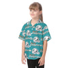 miami-dolphins-kids-hawaiian-vacation-shirt aqua orange football outfit fabric close-up