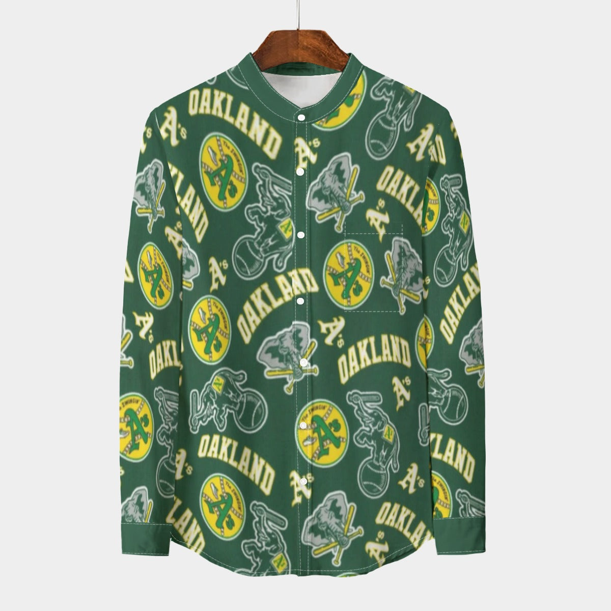 Oakland Athletics Men's Stand Collar Shirt With Long Sleeve|110GSM Imitation Flax oakland athletics baseball fan apparel game day outfit