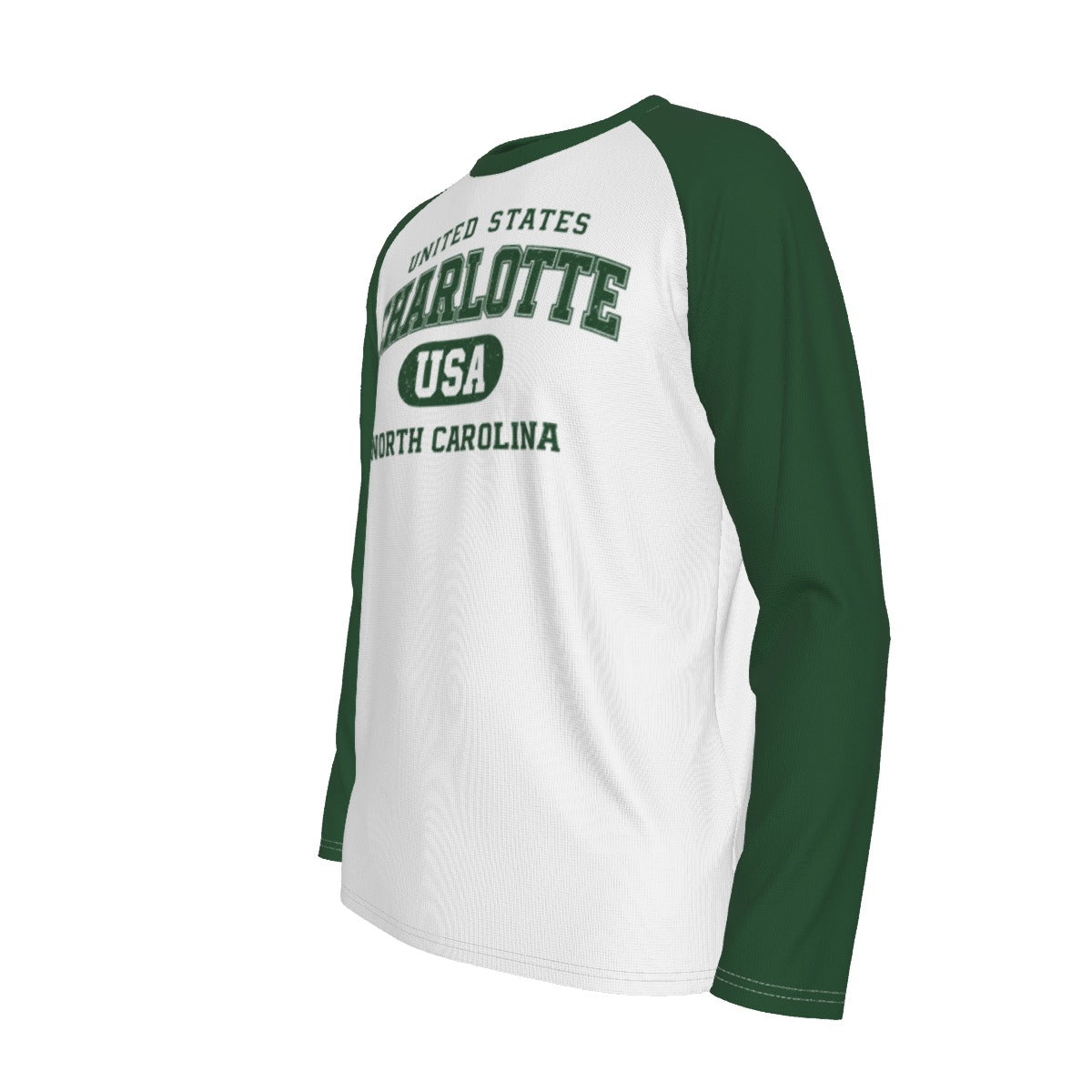 Lavender Charlotte USA Long Sleeve Shirt – Green White Varsity North Carolina Raglan