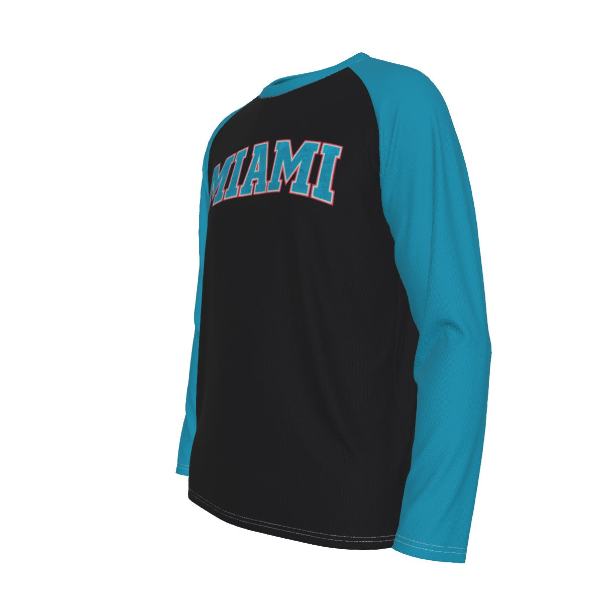 Black and blue long-sleeve shirt with 'MIAMI' text on a white background