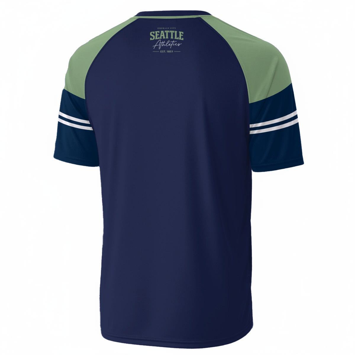 White Smoke Seattle Emerald City Athletics Navy Blue and Green T-Shirt Pacific Northwest Varsity Streetwear Tee