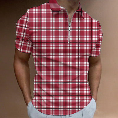 Alabama Football Half Zip Polo Shirt Men – Crimson Plaid Short Sleeve Game Day Style – game day outfit, game day outfit, image 1.0