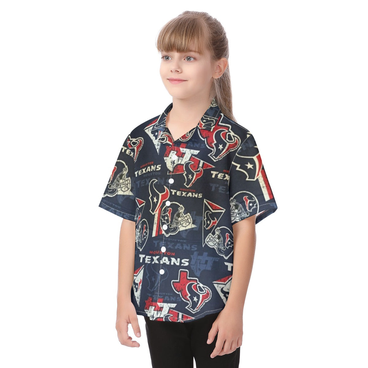 houston-texans-kids-hawaiian-vacation-shirt navy red football side view classic fit
