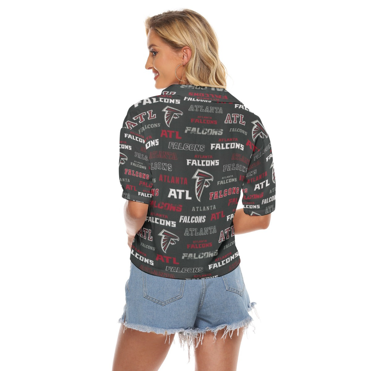 atlanta-falcons-womens-v-neck-shirts red black football outfit side view