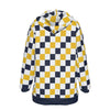 White Smoke Michigan Blue and Gold Checkered Hoodie – Varsity Style Unisex Pullover Sweatshirt