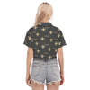 new-orleans-saints-womens-cropped-shirt black gold football close-up design detail