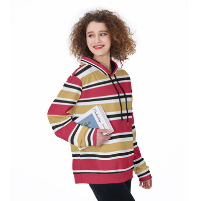 White Smoke San Francisco Football Striped Women's Pullover Hoodie
