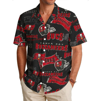 Tampa Bay Buccaneers Men's Hawaiian Shirt|150GSM red pewter football outfit back view