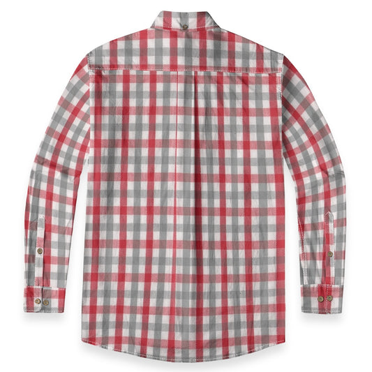 Alabama Football Casual Lapel Shirt Men – Crimson Plaid Long Sleeve 125GSM Cotton