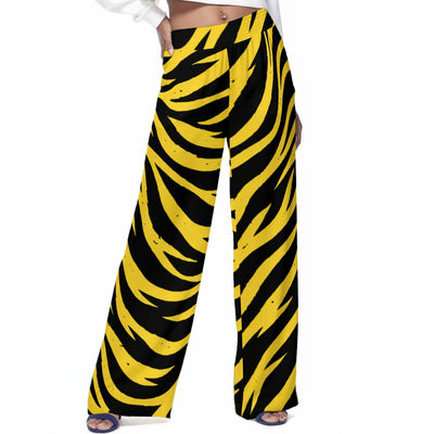 Pittsburgh Football Yellow Black Zebra Women's Casual Wide-Leg Pants|100% Rayon – breathable comfort wear, breathable comfort wear, image 1.0