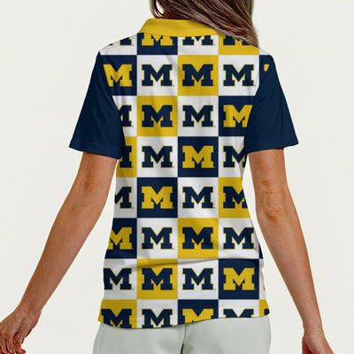 Michigan - Wolverines Women's Zip Polo Shirt With Short Sleeve White varsity sports apparel