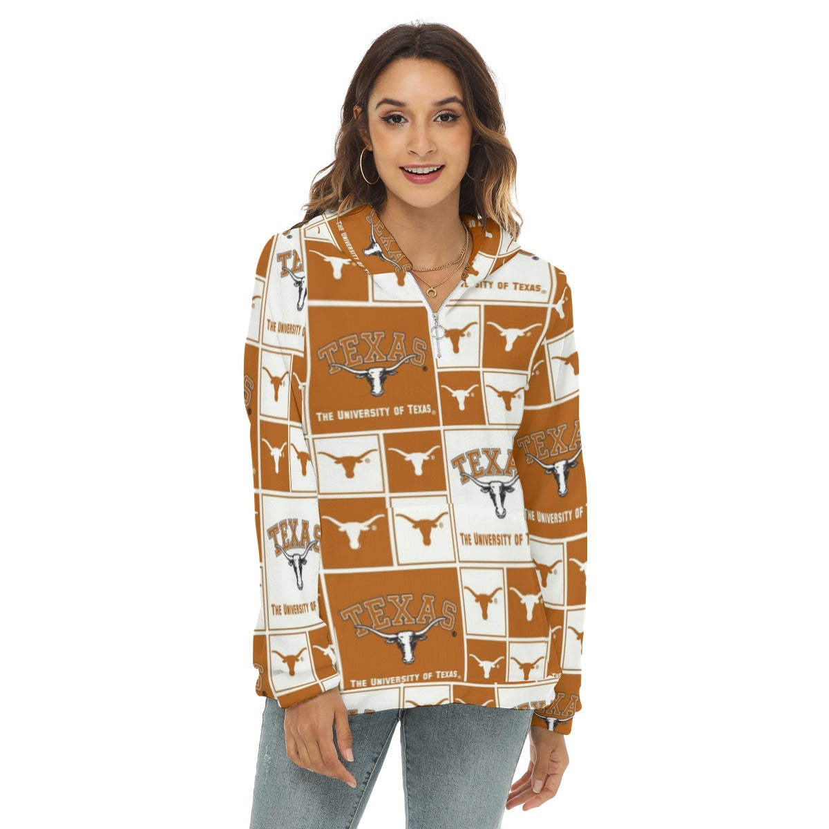 Texas at Austin - Longhorns Women's Borg Fleece Hoodie With Half Zip – sportswear style, football shirt, image 1.0