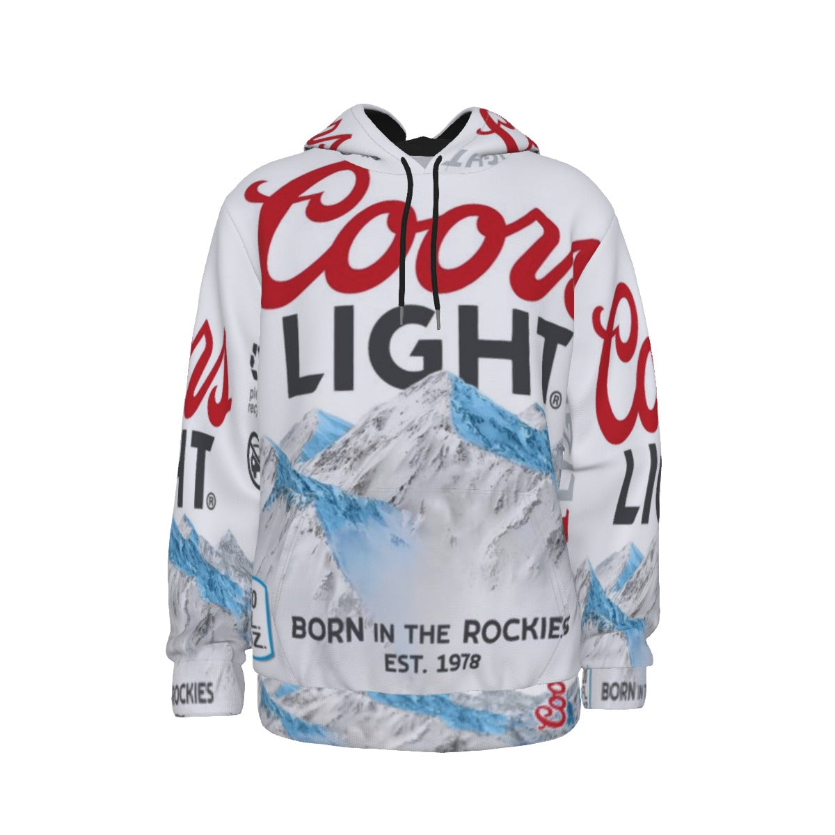 Coors Light hoodie with mountain design on a white background