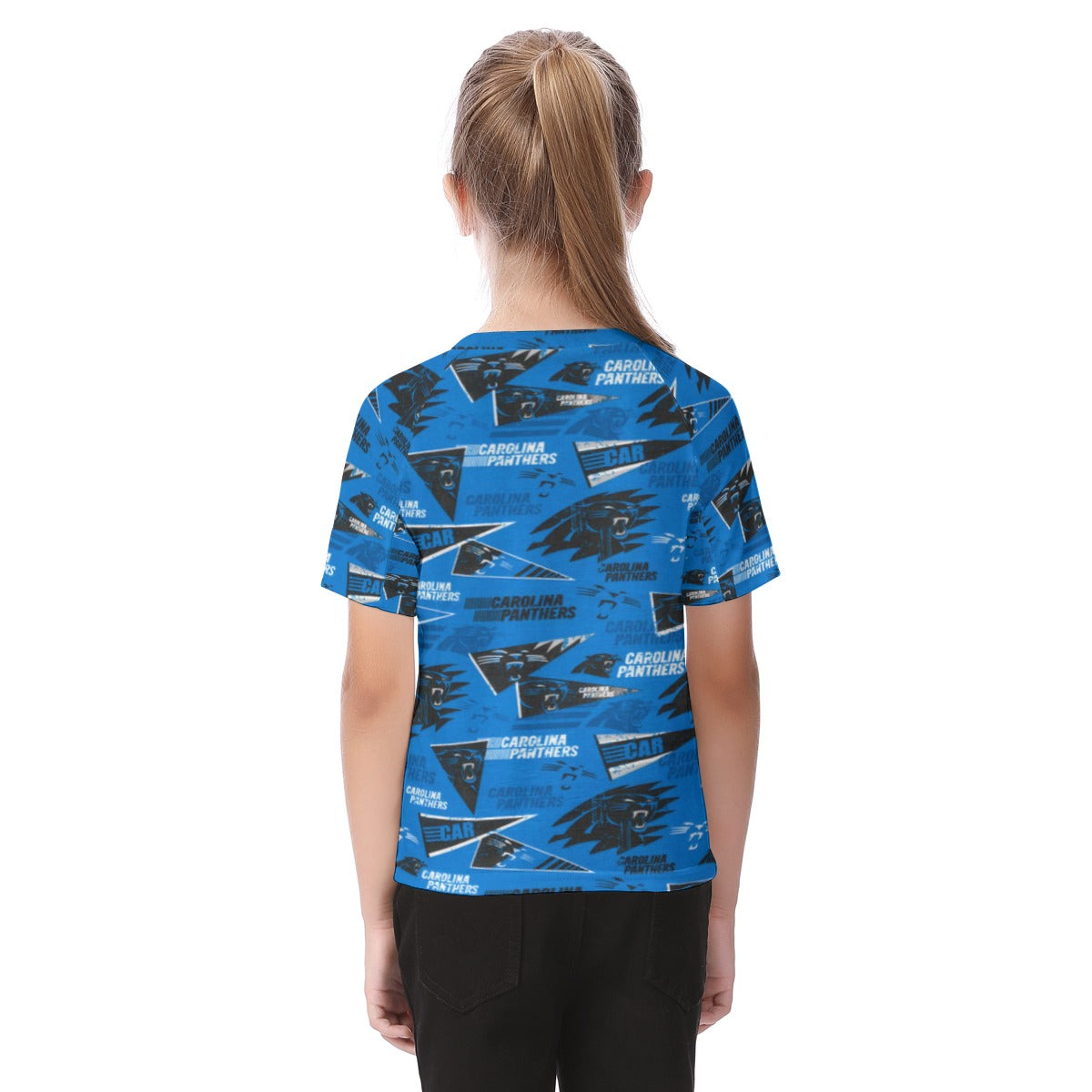 carolina-panthers-kids-t-shirt black blue football close-up design detail