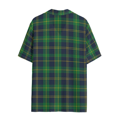 Notre Dame Fighting Irish Green Navy Gold Plaid Womens Hawaii Shirt Rayon 8 green navy gold plaid women fashion apparel