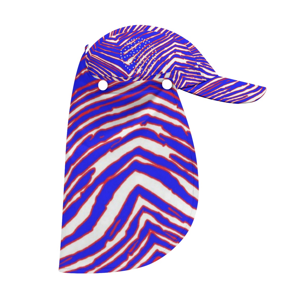 White Smoke Sun Hat With Neck Flap – Red Blue White Zebra Game Day Style
