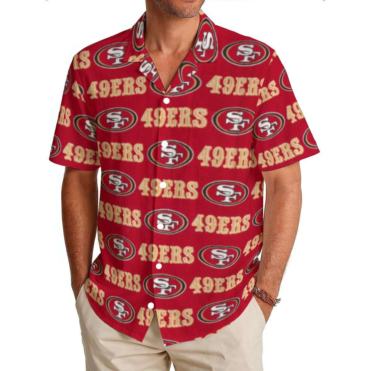 San Francisco 49ers  Men's Hawaiian Shirt|150GSM – fan gear, breathable comfort wear, image 786