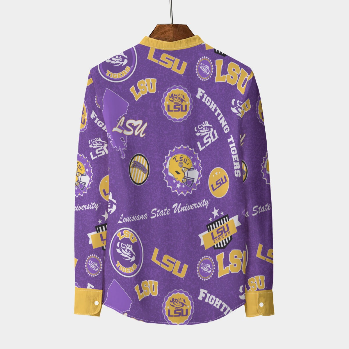 Louisiana Tigers Men's Stand Collar Shirt With Long Sleeve|110GSM Imitation Flax - Baton Rouge football tee varsity sportswear product image 2.0