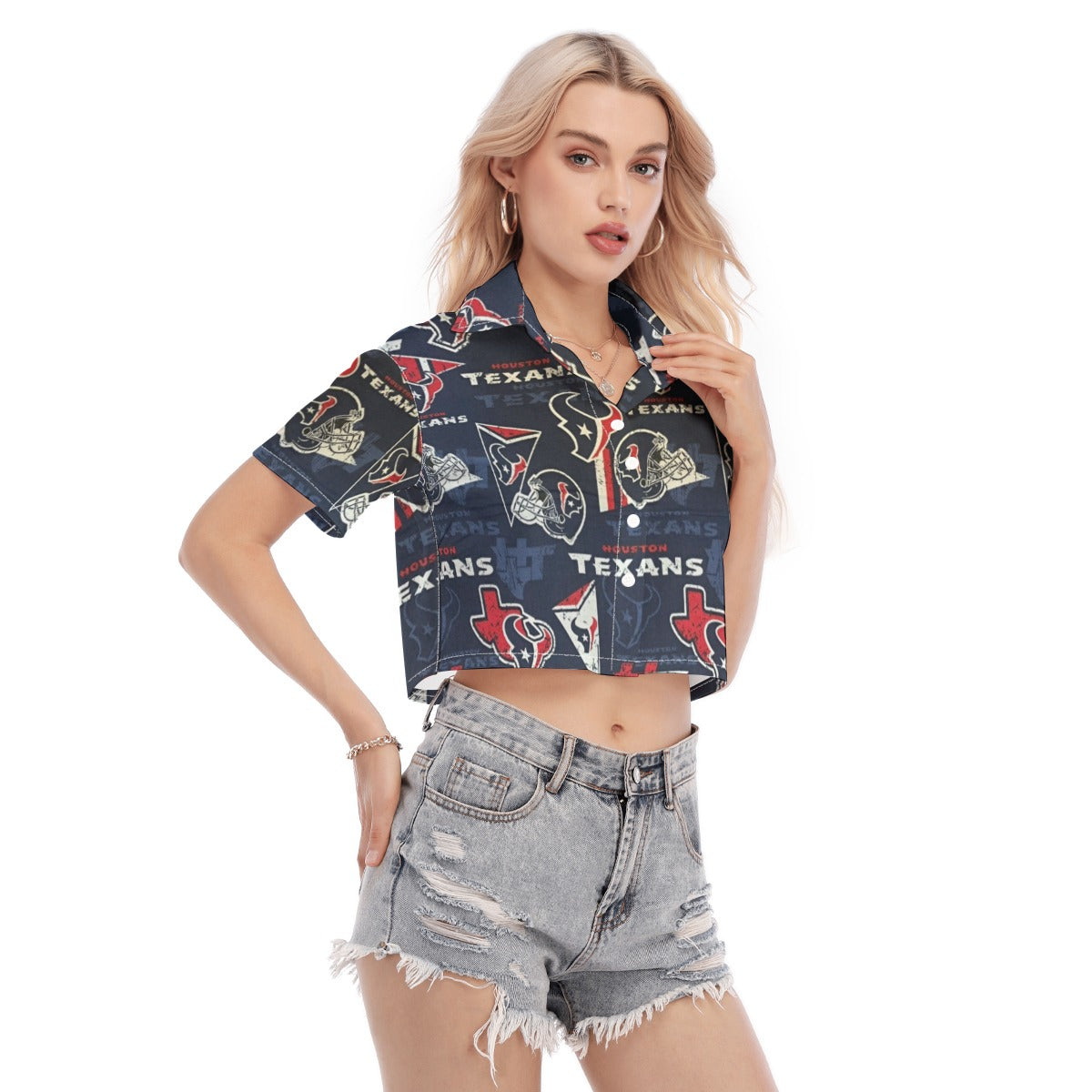 houston-texans-womens-cropped-shirt navy red football fabric breathable detail