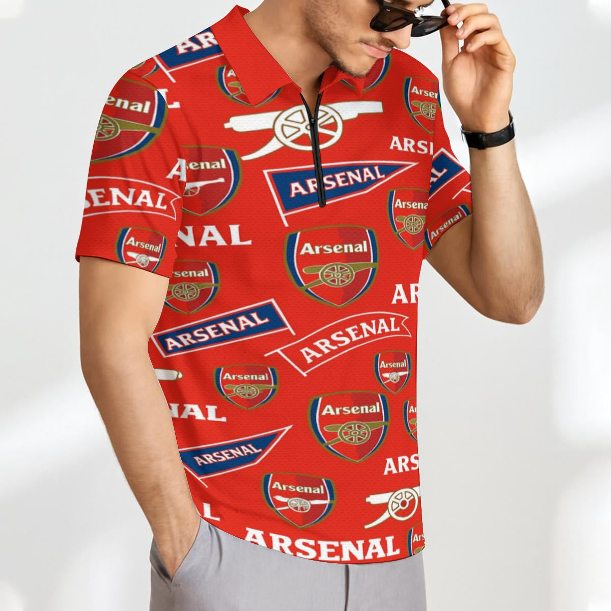Arsenal FC  Men’s Short Sleeve Polo Shirt with Zipper streetwear fashion product image 2